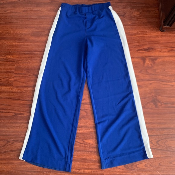 vera & lucy Pants - Blue and White Side Stripe Sport Wide Leg Pants